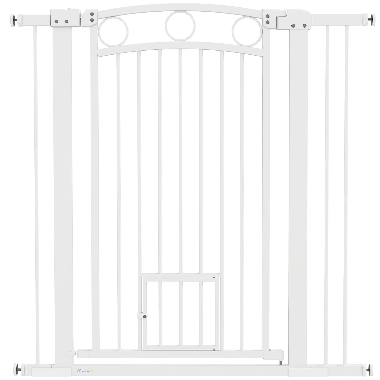 106cm Tall Dog Gate with Cat Door, 7cm and 14cm Extensions, for Stairs, Doorways, 76-104cm Width