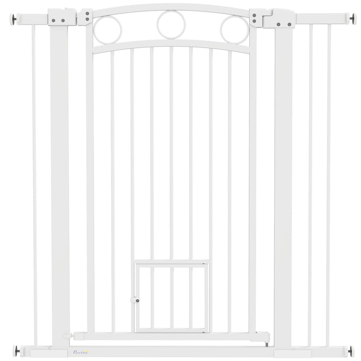 106cm Tall Dog Gate with Cat Door, 7cm and 14cm Extensions, for Stairs, Doorways, 76-104cm Width