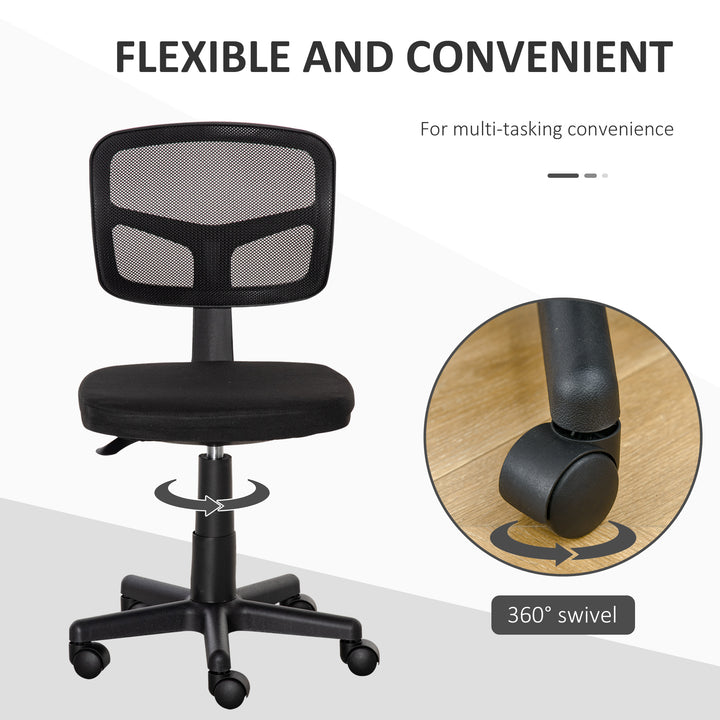 Small Office Chair without Arms, Ergonomic Swivel Mesh Desk Chair with Curved Back and Wheels, Height Adjustable, for Home Vanity Computer Dressing Table Study Bedroom, Holds Up to 120 kg