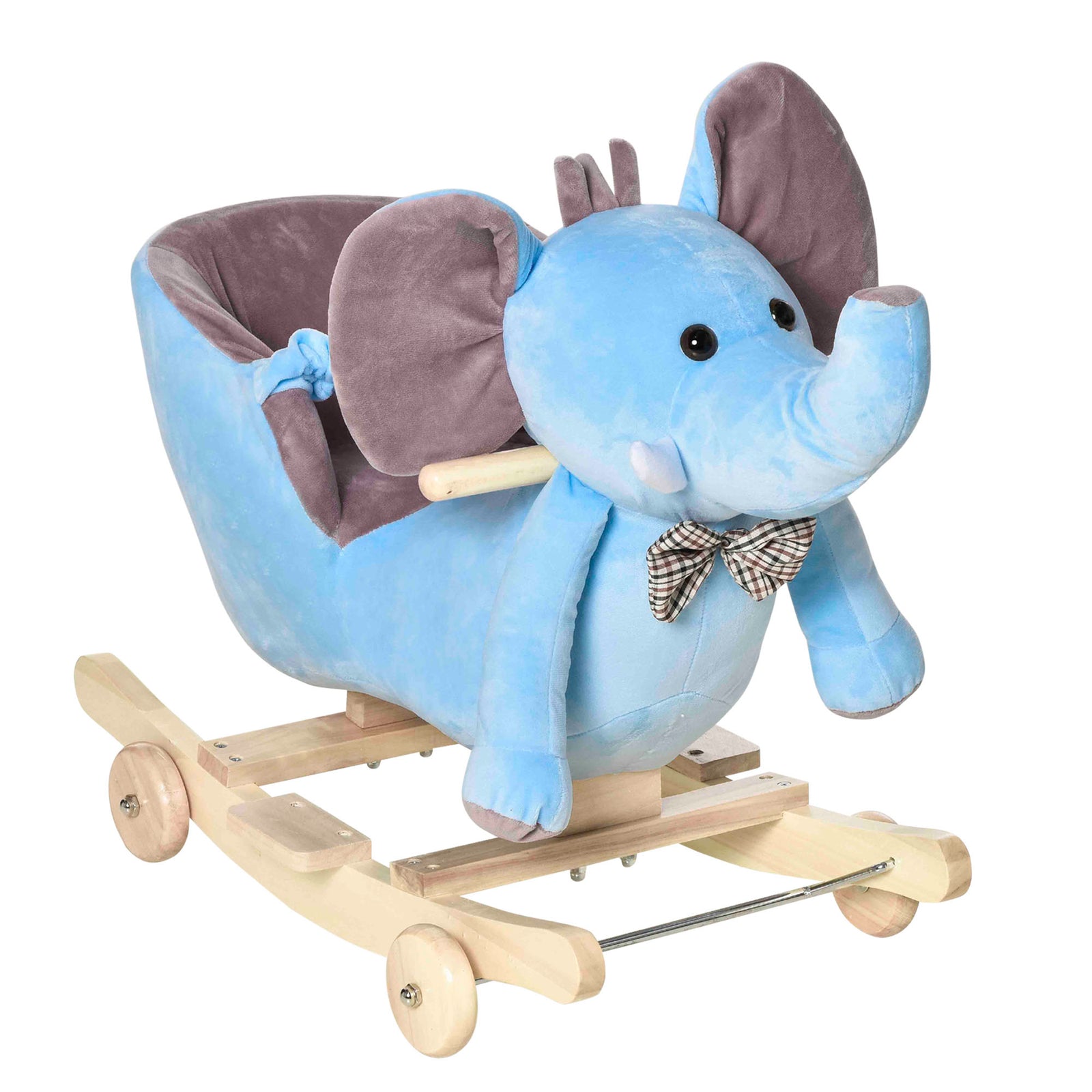 2 In 1 Plush Baby Ride on Rocking Horse Elephant Rocker with Wheels Wooden Toy for Kids 32 Songs for 18+ Months (Blue)