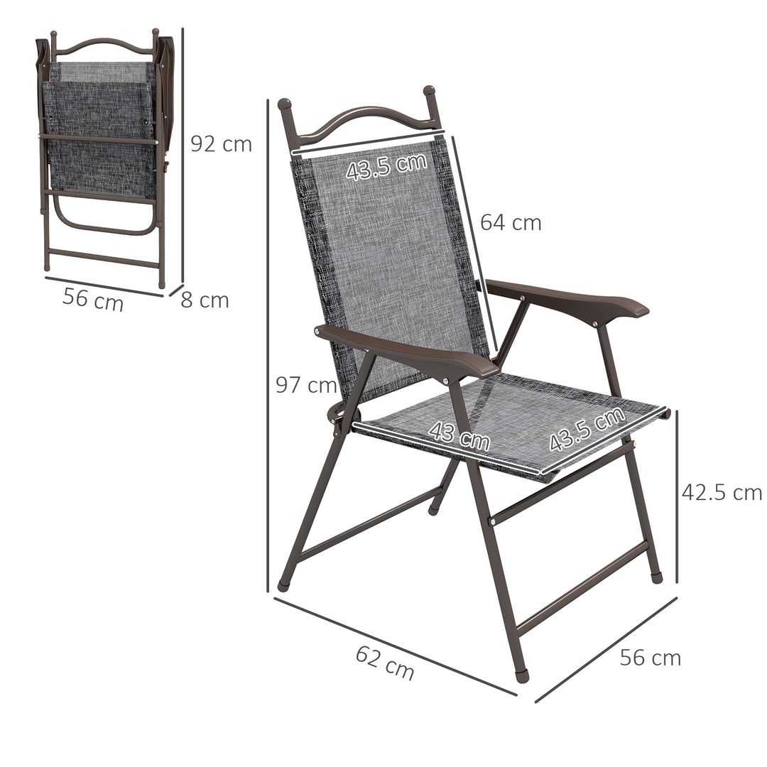 Set of Two Folding Garden Chairs, with Fabric Mesh Seats - Grey