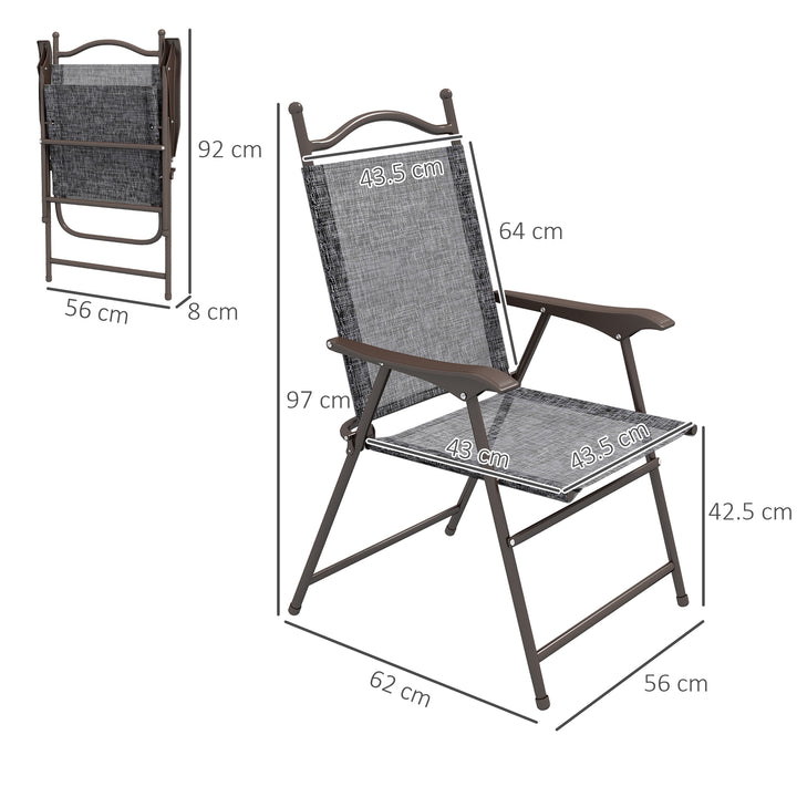 Set of Two Folding Garden Chairs, with Fabric Mesh Seats - Grey