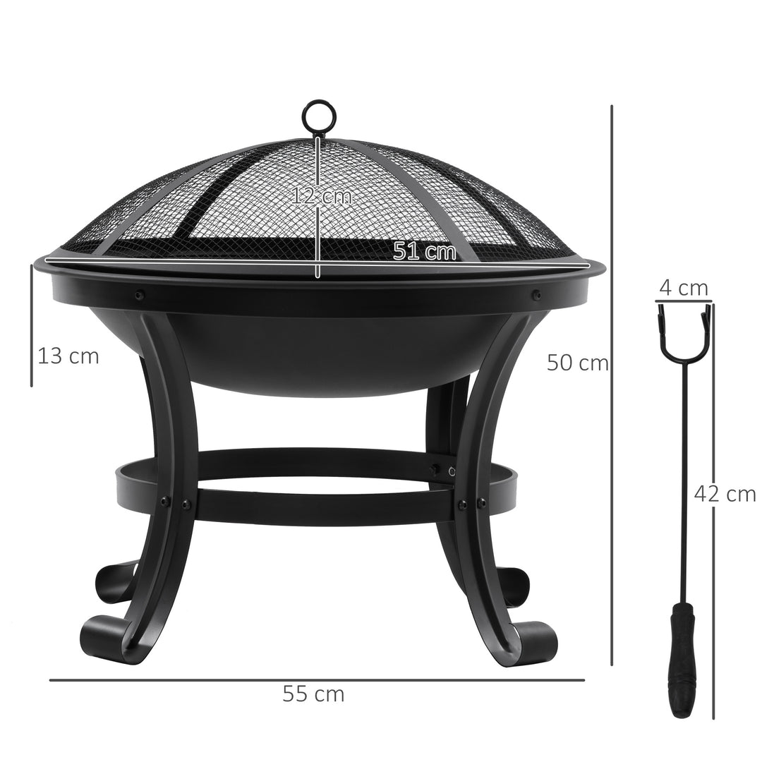 Outdoor Fire Pit, Firepit with Mesh Lid, Poker, for Camping, Bonfire, 