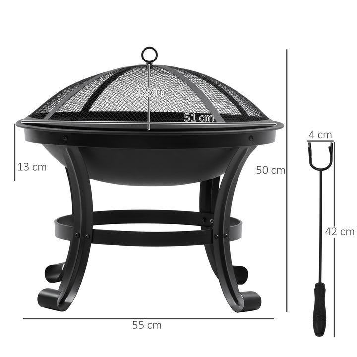 Outdoor Fire Pit, Firepit with Mesh Lid, Poker, for Camping, Bonfire, 