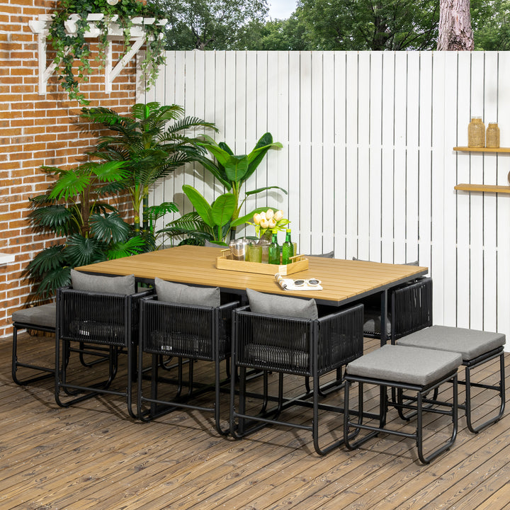 Outsunny Patio 11 PCs PE Rattan Dining Set, Garden Round Wicker 10