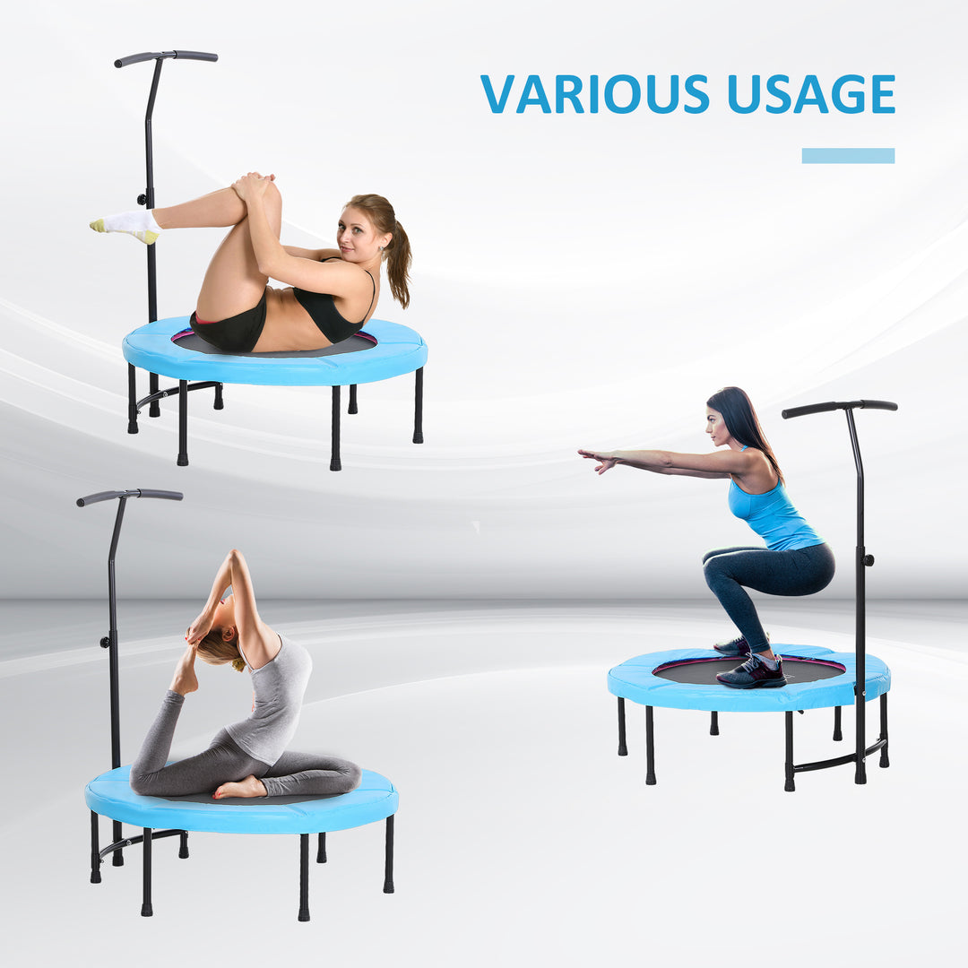 40" Fitness Trampoline with Adjustable Handle, Rebounder Trampoline, Mini Jumper for Indoor Exercise Workout, Blue