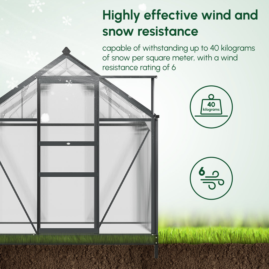 MCL 6 x 4ft Polycarbonate Greenhouse, Large Walk-In Green House with Slide Door and Window, Garden Plants Grow House with Aluminium Frame and Foundation, Grey