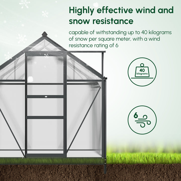 MCL 6 x 4ft Polycarbonate Greenhouse, Large Walk-In Green House with Slide Door and Window, Garden Plants Grow House with Aluminium Frame and Foundation, Grey