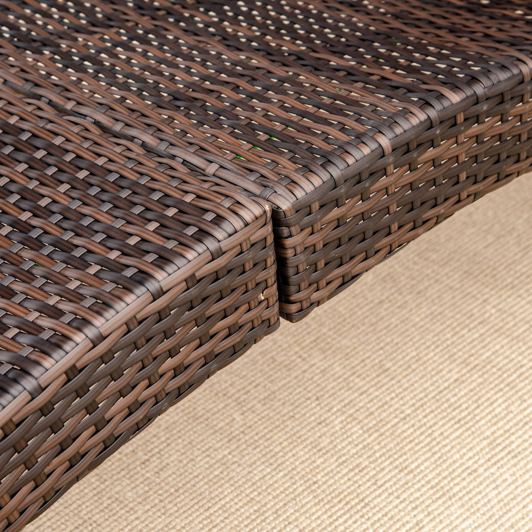 Outdoor Foldable PE Rattan Sun Lounger with Soft Padded Cushion, Ergonomic Curved Design Sun Bed for Garden, Balcony, Garden, Brown