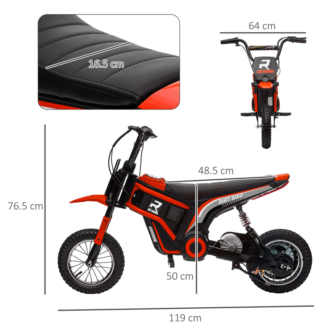 HOMCOM 24V Electric Motorbike, Dirt Bike with Twist Grip Throttle, Music Horn, 12" Pneumatic Tyres, 16 Km/h Max. Speed, Red