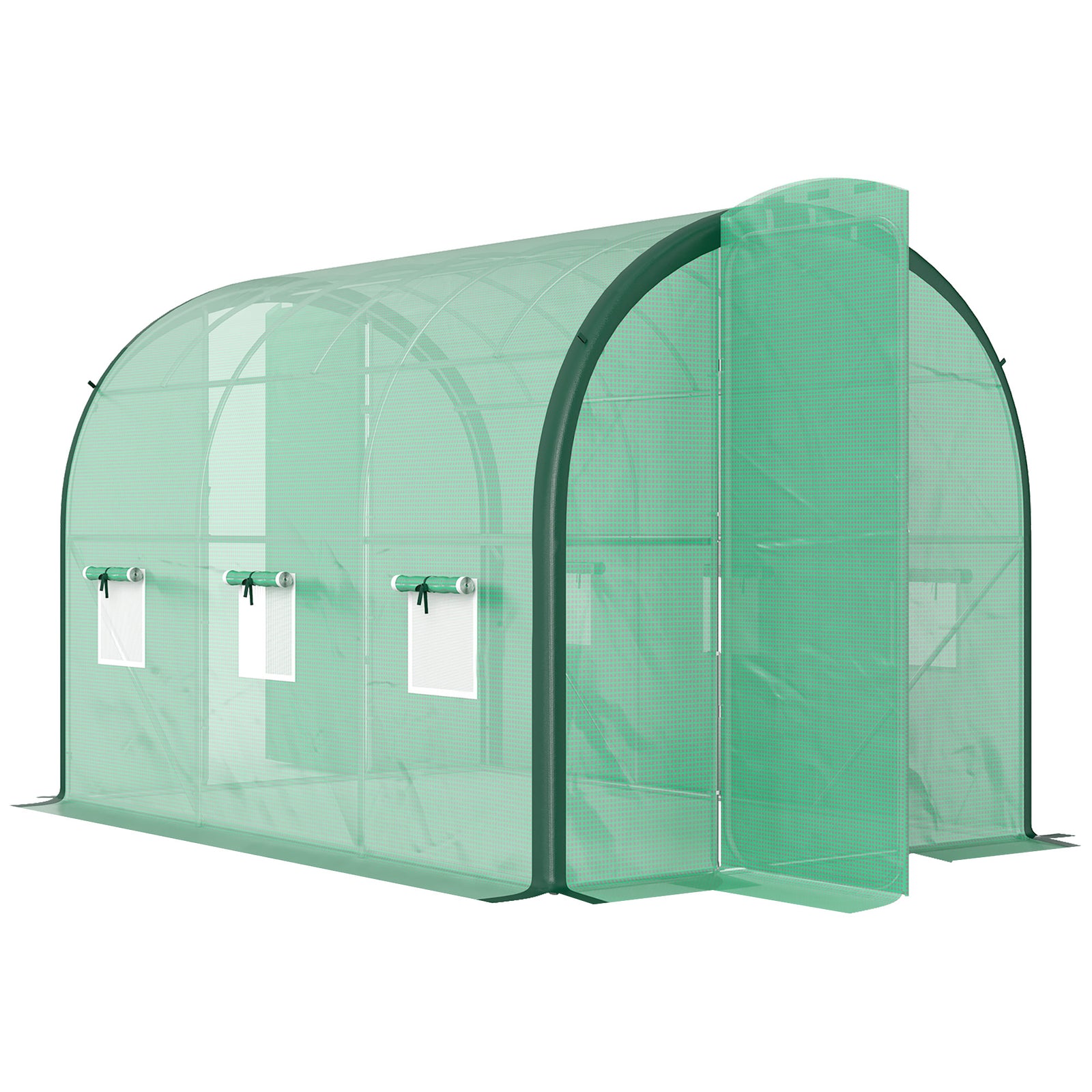 3 x 2(m) Polytunnel Greenhouse, with Windows and Doors - Green