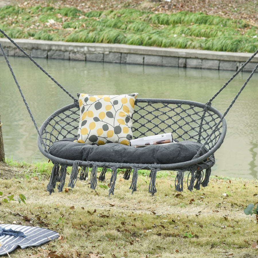 Two-Seater Boho Macrame Hammock Swing - Grey