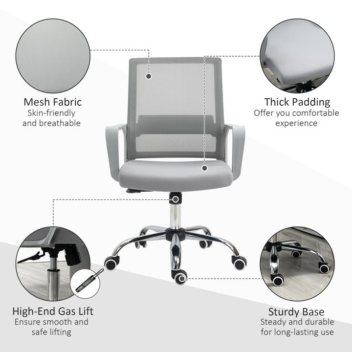 Vinsetto Ergonomic Office Chair, Mesh Desk Chair with Adjustable Armrest & 360 Swivel Wheels, Grey