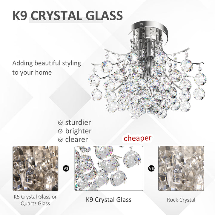 Crystal Chandeliers, K9 Droplets Ceiling Light with 3 E14 Bulb Base, Pendant Lights for Living Room, Bedroom, Dining Room, Hallway, Kitchen