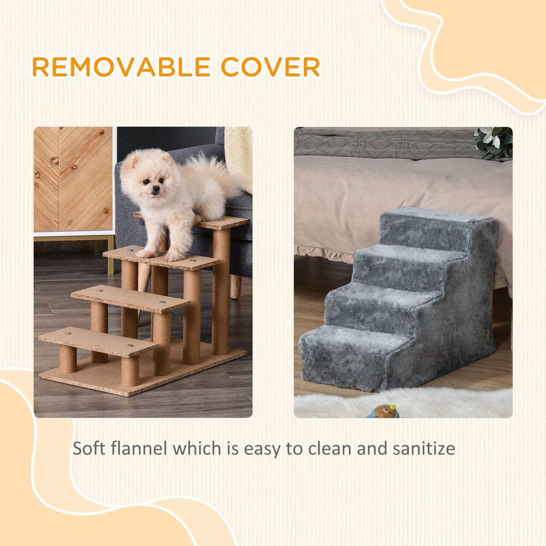 Four-Step Dog Stairs, with Washable Plush Cover, for High Bed Sofa, Dog Stairs for Small Dog and Cat - Light Grey
