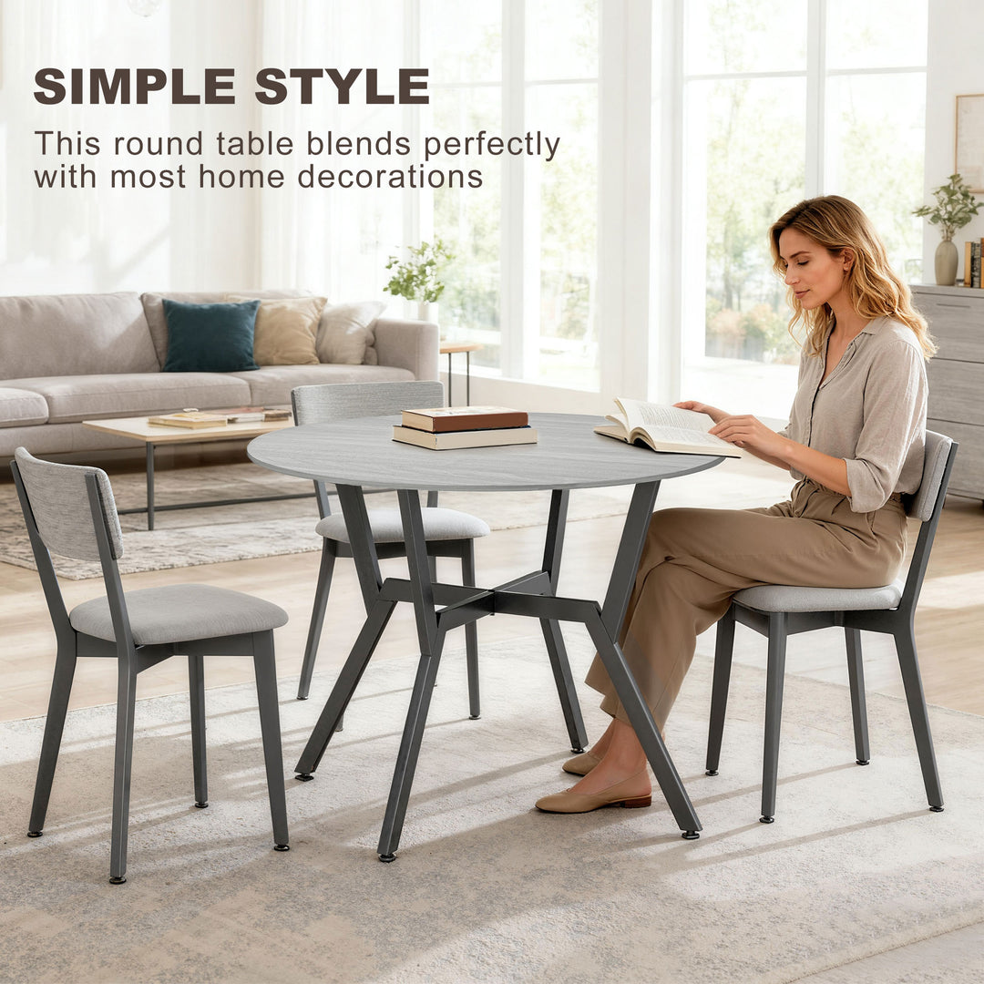 HOMCOM Dining Table, Round Kitchen Table with Black Legs, Anti-slip Foot Pads for Living Room, Dining Room 90 x 76 cm, Grey