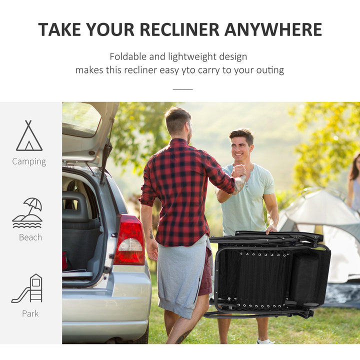 MCL Zero Gravity Chair Metal Frame Texteline Armchair Outdoor Folding and Reclining Sun Lounger with Head Pillow for Patio Decking Gardens Camping, Black