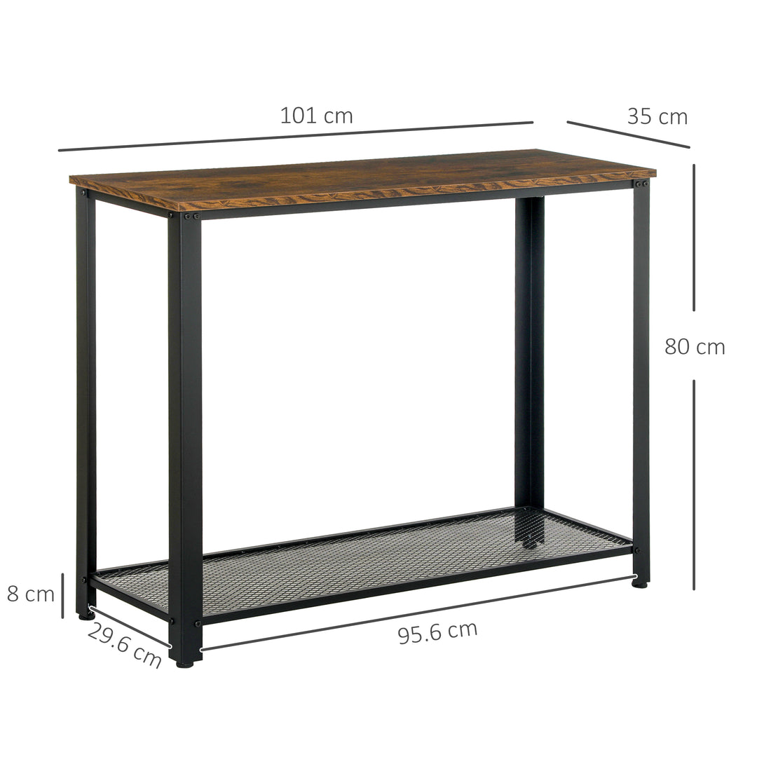 HOMCOM 2-Tier Console Table Side/End Table w/ Bottom Mesh Shelf Rectangular Adjustable Feet For Living Room Entryway Hallway Brown Black