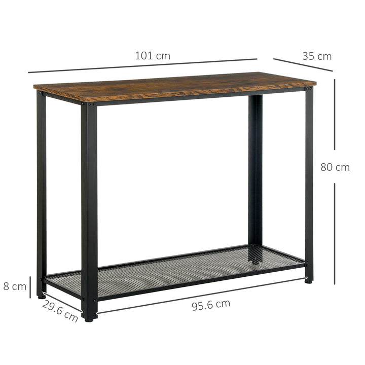 HOMCOM 2-Tier Console Table Side/End Table w/ Bottom Mesh Shelf Rectangular Adjustable Feet For Living Room Entryway Hallway Brown Black