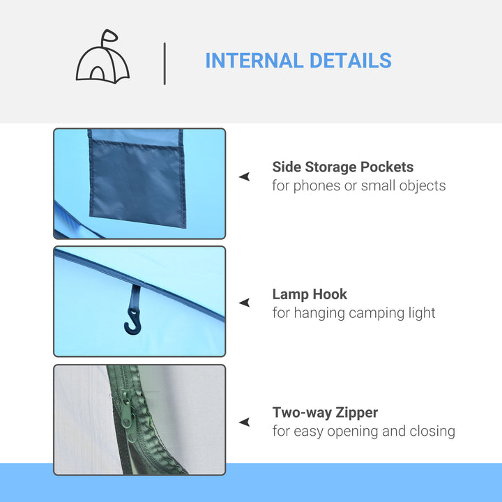 4 Person Pop-up Camping Tent Family Tent with Ground Sheet, 4 Windows and Portable Carry Bag for Beach Outdoor Trip, Sky Blue