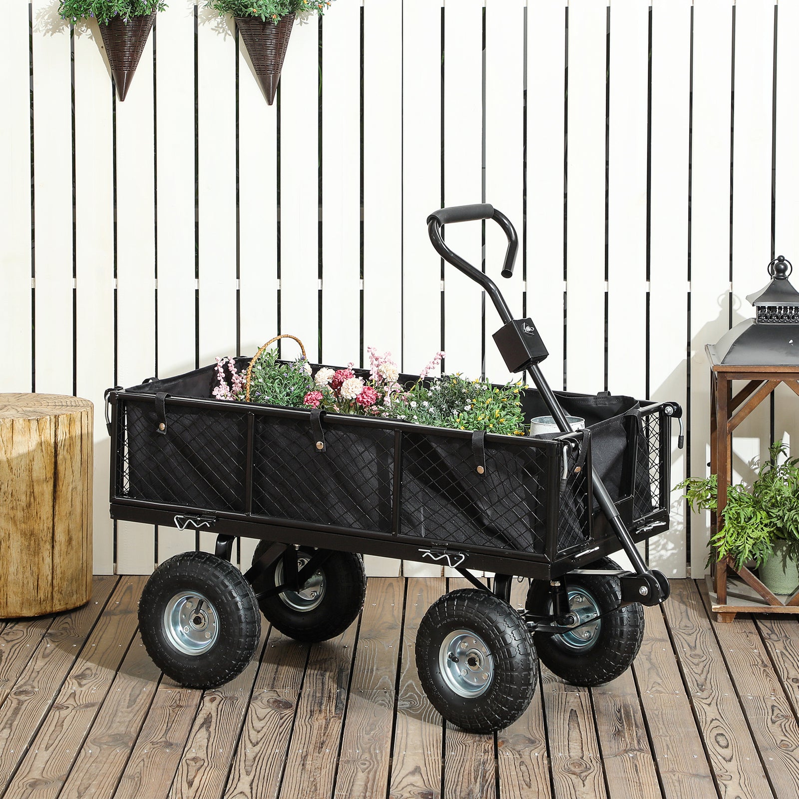 114L Steel Frame Garden Cart Trolley - Black