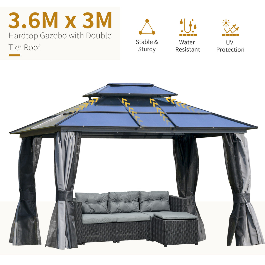 Outdoor 3.6 x 3(m) Gazebo Cabana w/ Steel Frame & Net Sidewalls for Privacy