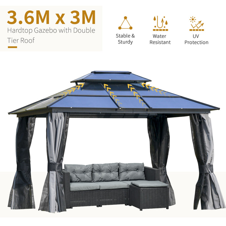 Outdoor 3.6 x 3(m) Gazebo Cabana w/ Steel Frame & Net Sidewalls for Privacy