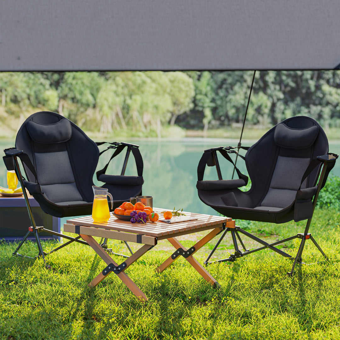Hammock Camping Chair Set of 2, Adjustable Back Portable Swinging Camping Chair with Cup Holder, Headrest, Padded Seat and Carry Bag for Travel Fishing Hiking, Black