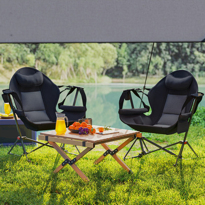 Hammock Camping Chair Set of 2, Adjustable Back Portable Swinging Camping Chair with Cup Holder, Headrest, Padded Seat and Carry Bag for Travel Fishing Hiking, Black