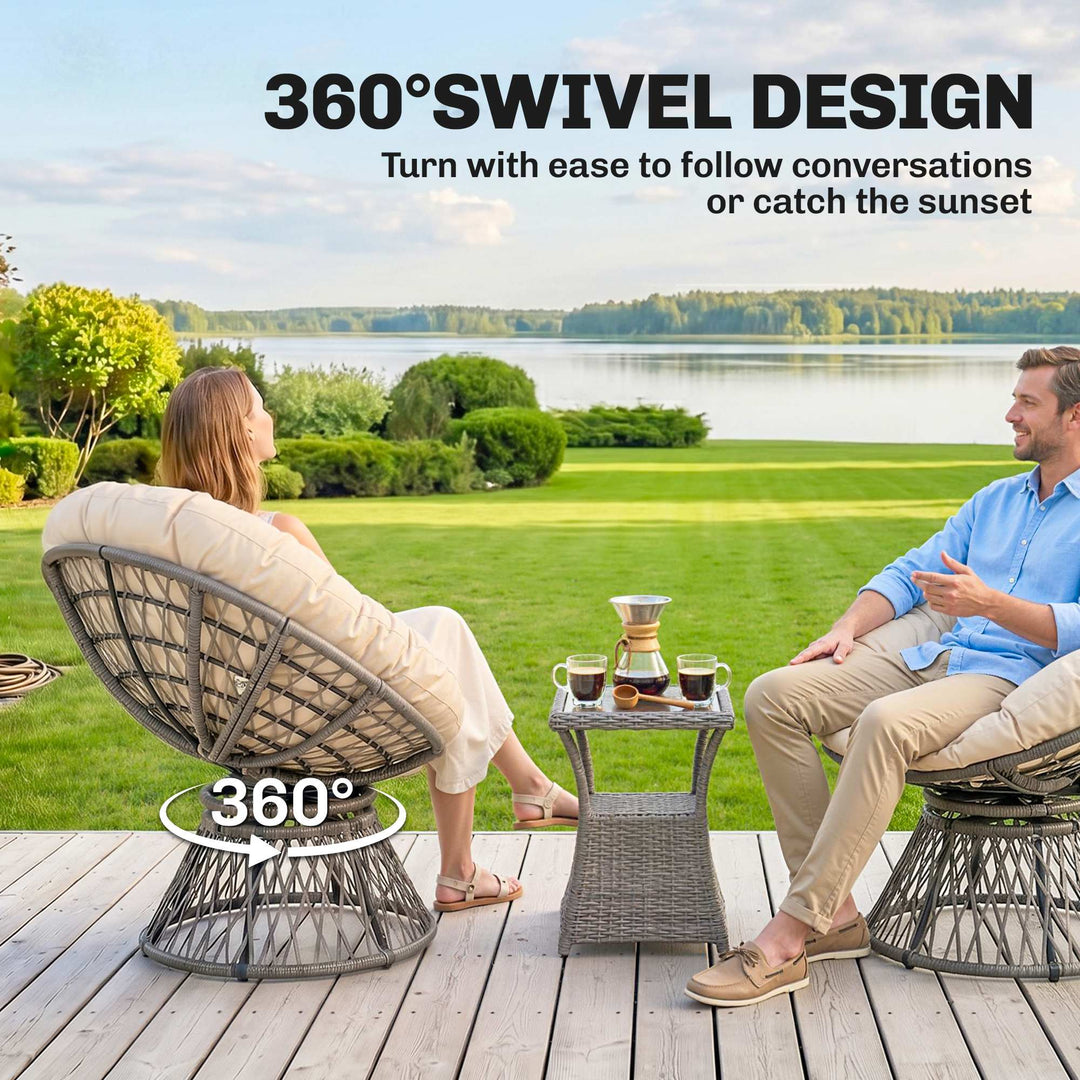 360° Swivel Rattan Moon Bowl Chair Round Lounge Garden Wicker Basket S