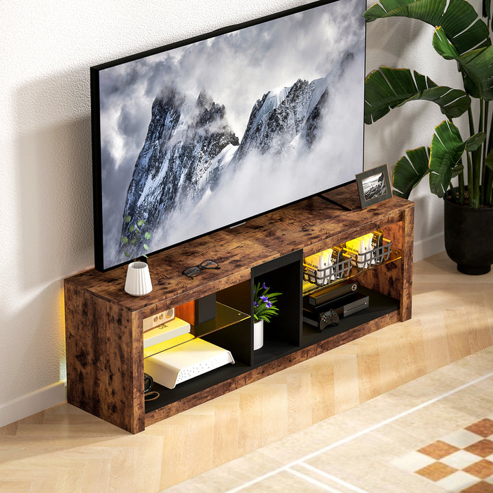 TV Stand Cabinet with LED Lights and Remote Control for TVs up to 65", Entertainment Centre with Storage Shelves and Compartment, Rustic Brown