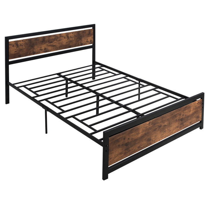 HOMCOM Full Bed Frame with Headboard & Footboard, Strong Slat Support Twin Size Metal Bed w/ Underbed Storage Space, No Box Spring Needed | Aosom UK