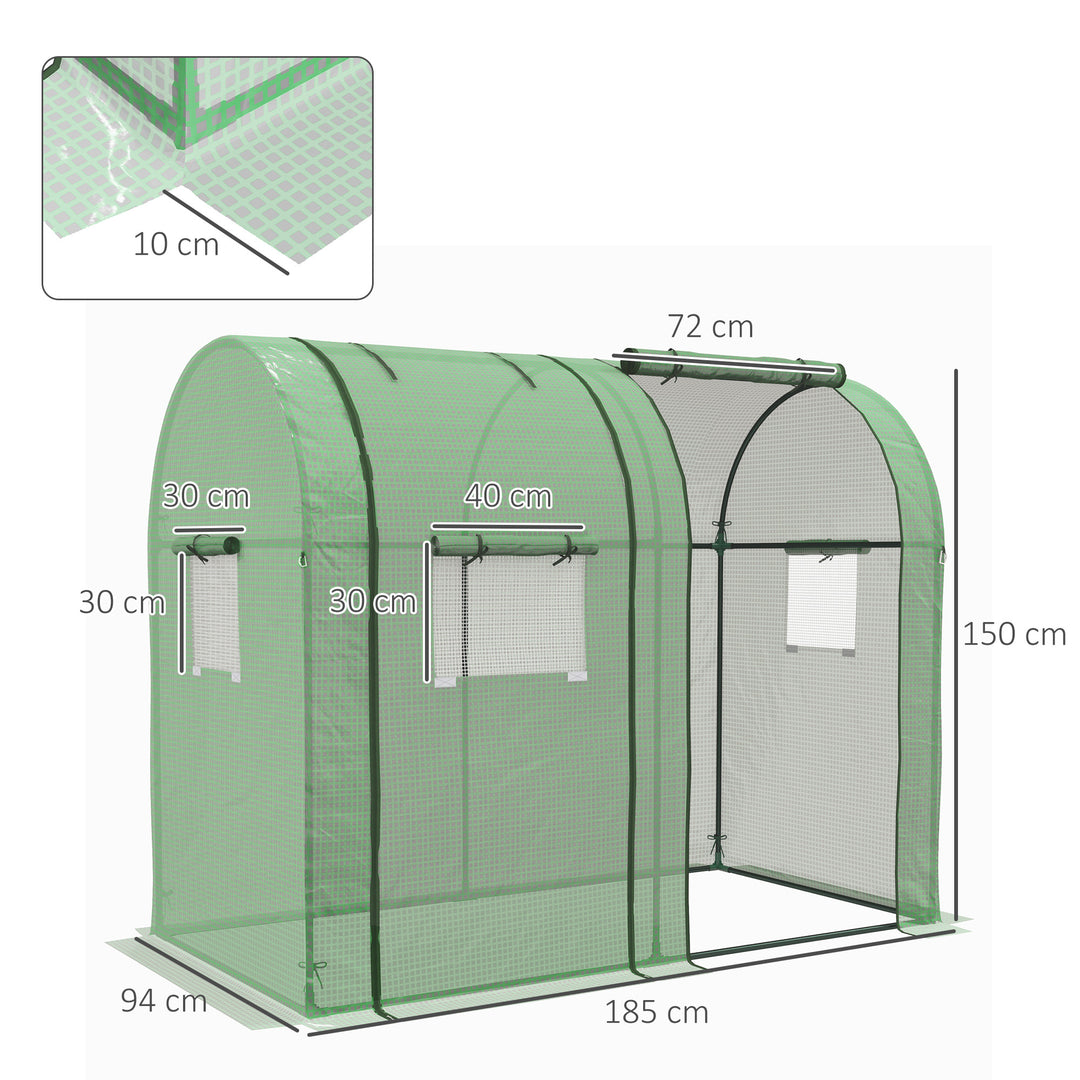 Tomato Greenhouse, Garden Growhouse with 2 Roll-up Doors and 4 Mesh Windows, Portable Indoor Outdoor Green House, 185 x 94 x 150cm, Green