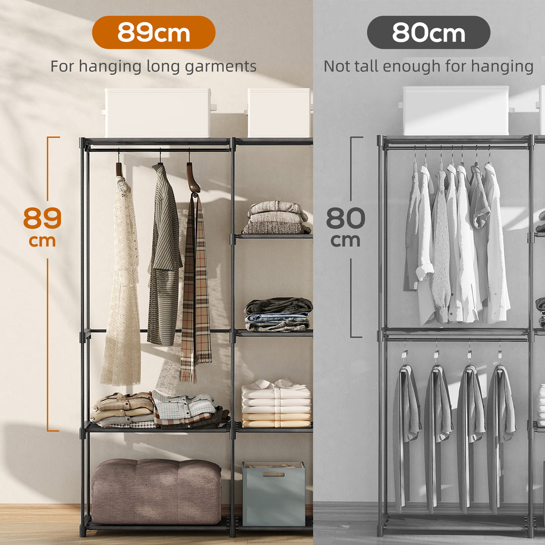 Portable Wardrobe, Open Clothes Wardrobe with 8 Shelves, 3 Hanging Rai