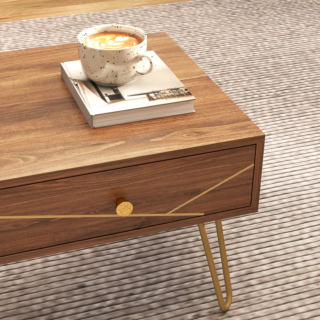 Coffee Table with Storage, Living Room Table with Drawers, Rectangular Tea Table with Steel Base for Home, 100 x 50 x 41 cm, Brown