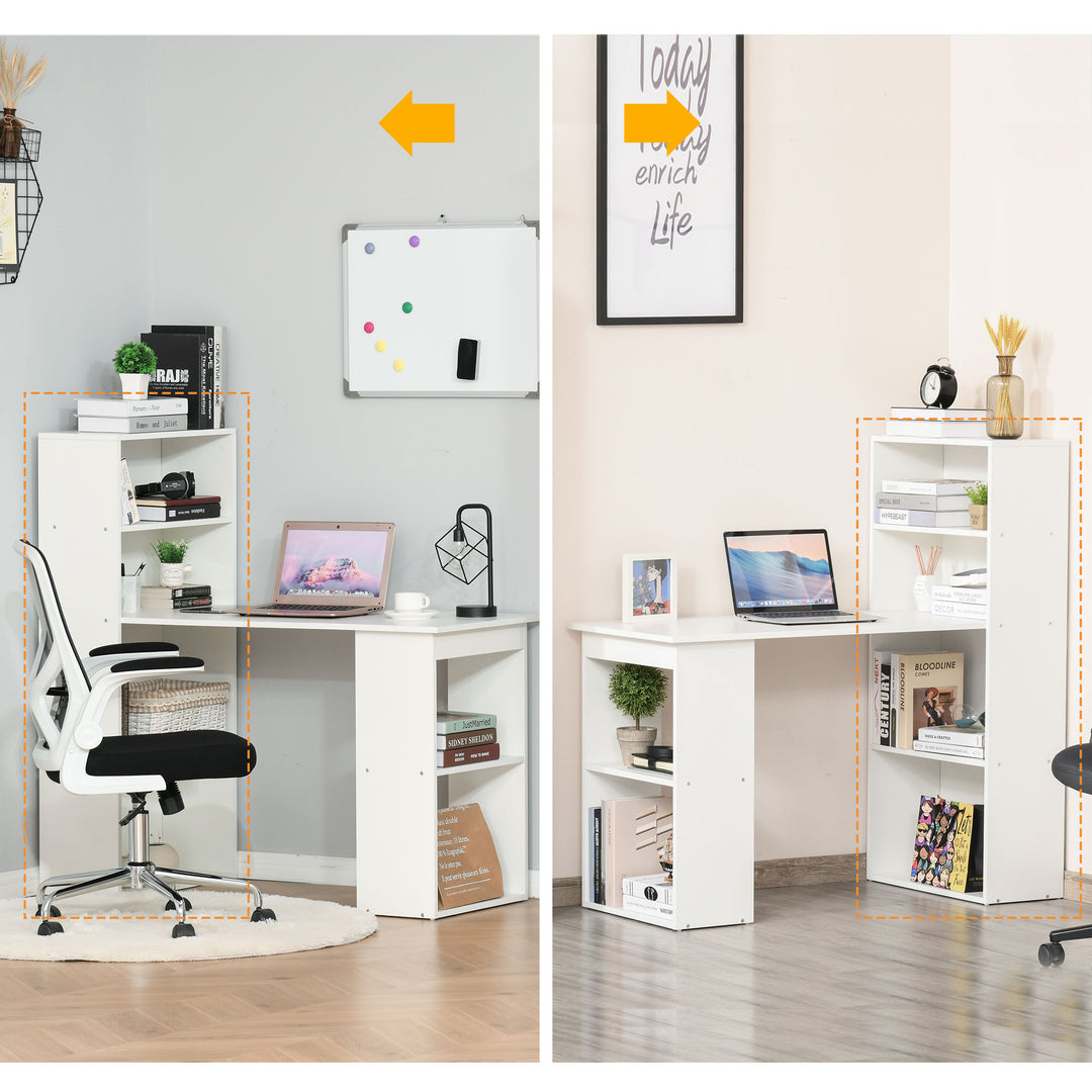 120cm Computer Desk, Wooden PC Laptop Table with 6-Tier Storage Bookshelves, Home Office Working Study Desk, Writing Workstation, White