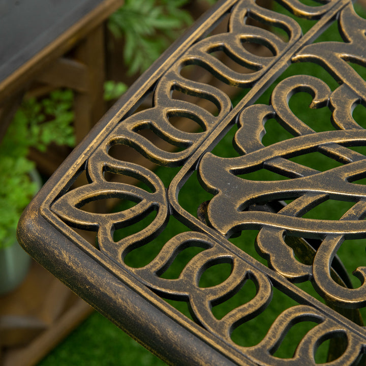 Outdoor Patio Side Table with 38mm Dia. Umbrella Hole, Cast Aluminium Patio coffee Table, 54 x 54cm, Bronze Tone