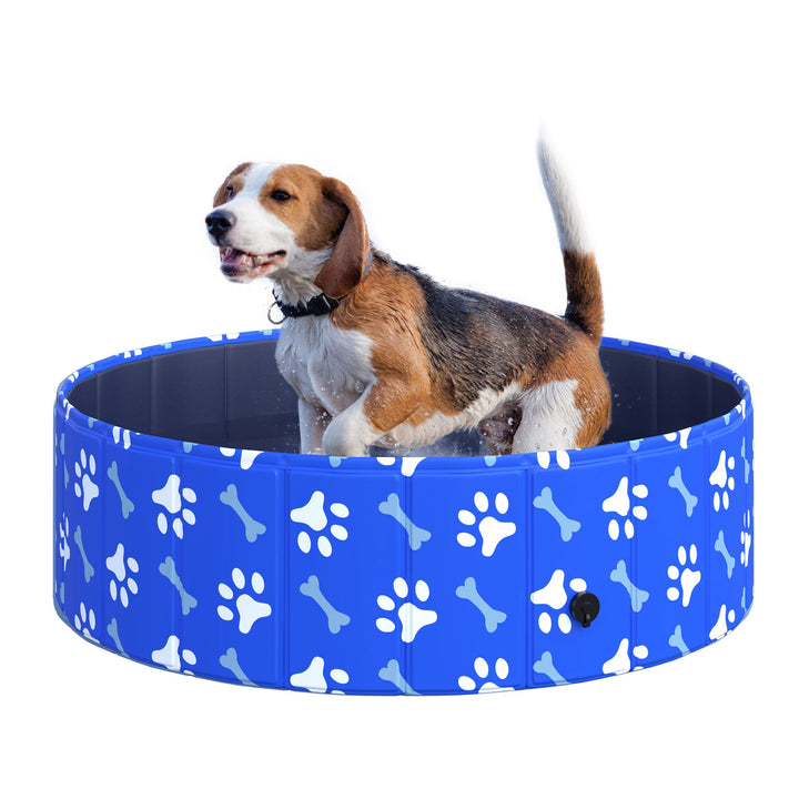 PawHut Dog Swimming Pool, Foldable Pet Bathing Tub, Indoor/Outdoor Shower Pool for Dogs and Cats, 100 鑴?30H cm, Small, Blue | Aosom UK