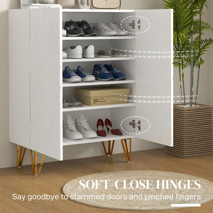 HOMCOM Narrow Shoe Storage Cabinet with Soft-Close Hinges and Adjustable Shelves for 15-20 Pairs of Shoes, White | Aosom UK