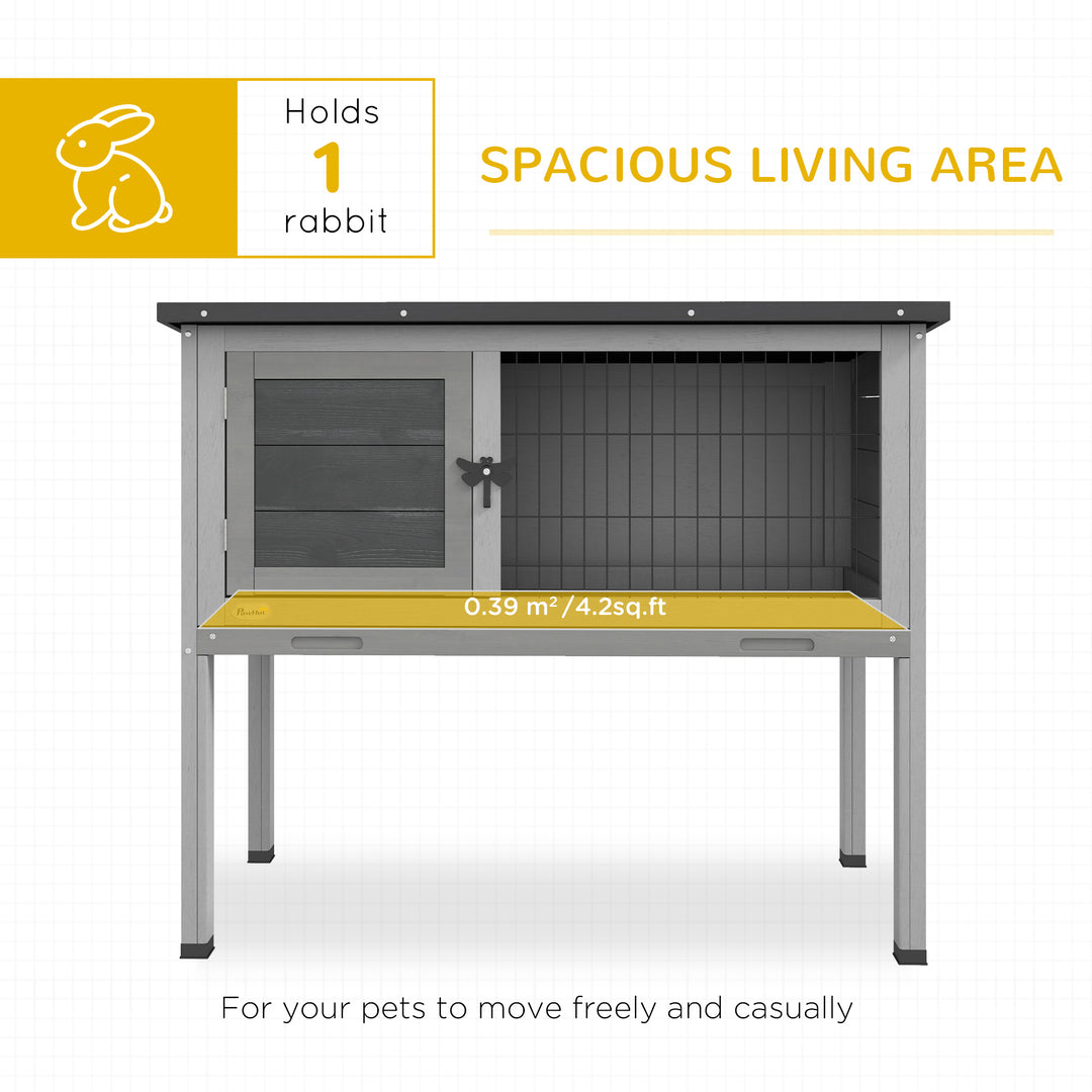 Wooden Guinea Pig Hutch, Small Animal Cage with Slide-out Tray, Openable Asphalt Roof, 84 x 43 x 70cm, Grey