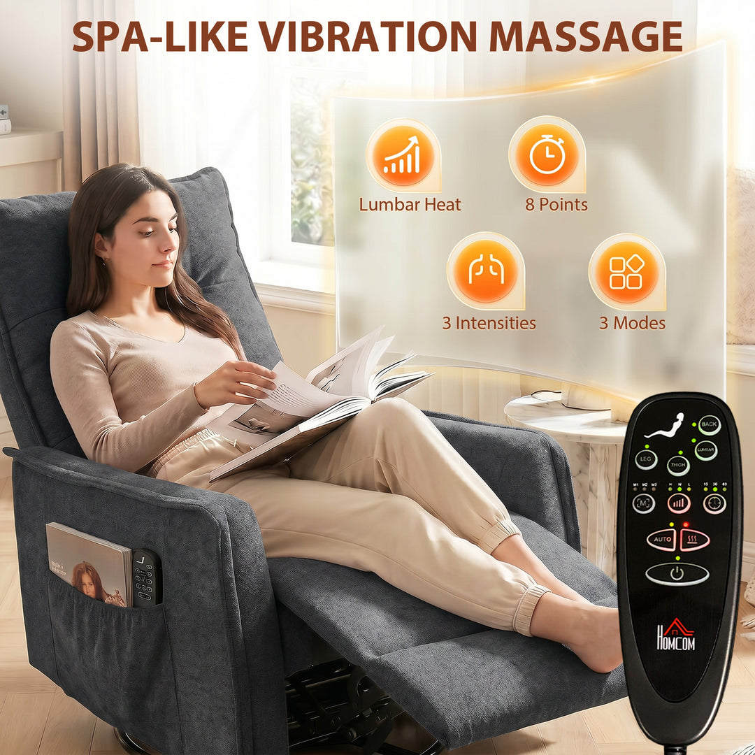 Recliner Armchair, Chenille Recliner Chair with Massage and Heat, 360°