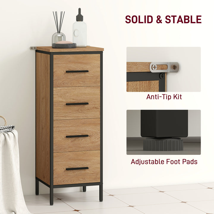 Narrow Bathroom Storage Cabinet with 4 Drawers - Oak