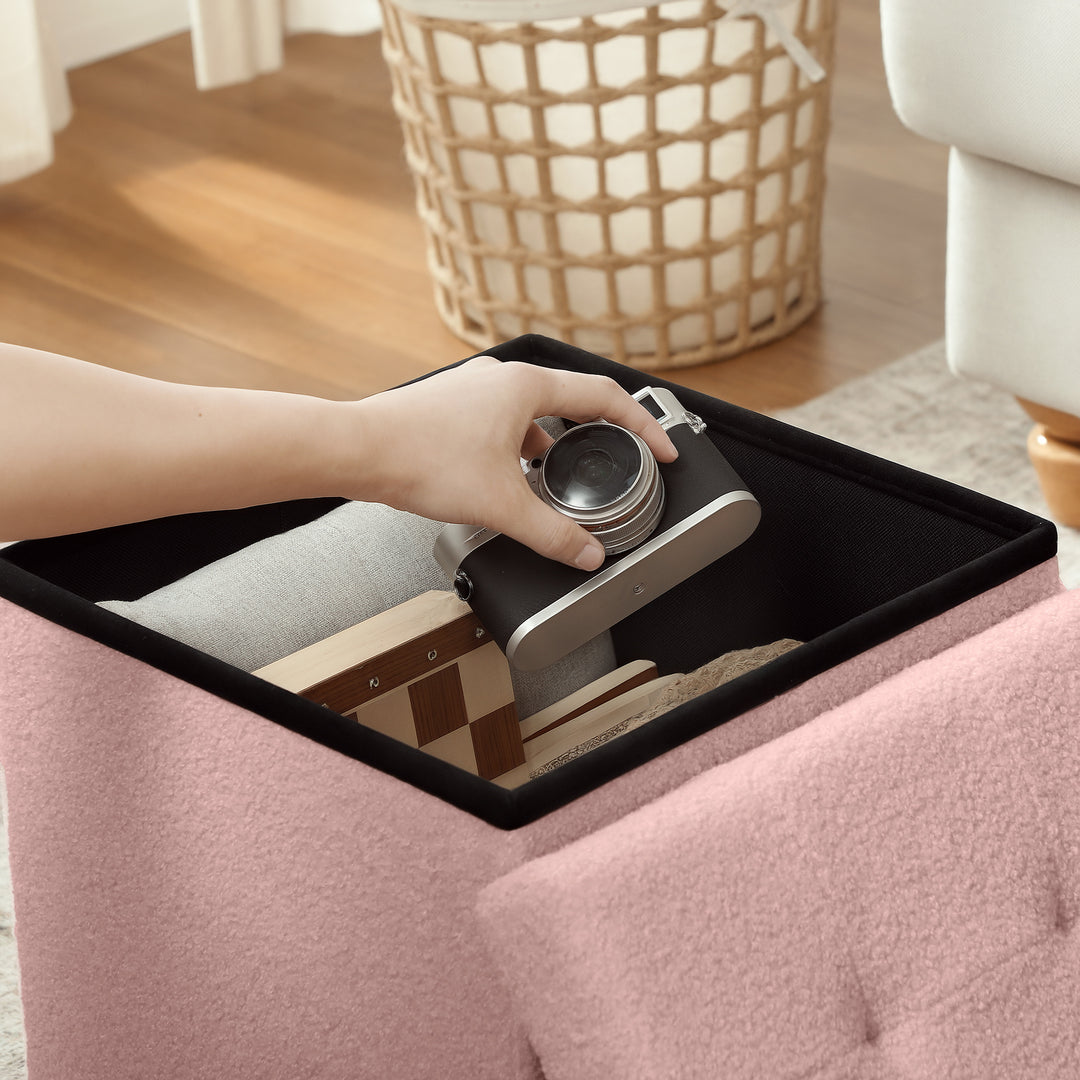 Foldable Sherpa Fleece Storage Ottoman - Pink