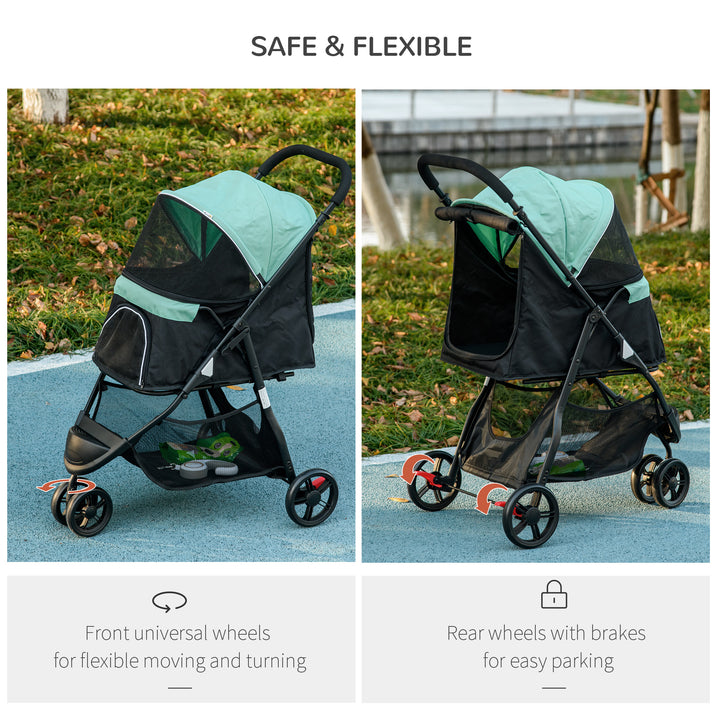 PawHut Lightweight Foldable Pet Stroller with Protective Rain Cover for Extra Small and Small Dogs, Vibrant Green | Aosom UK