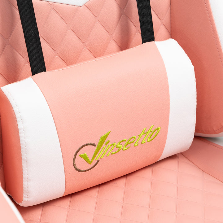 Gaming Chair, Computer Desk Chair with Lumbar Support, Faux Leather Racing Chair with Headrest and Swivel Wheels for Home Office, Pink
