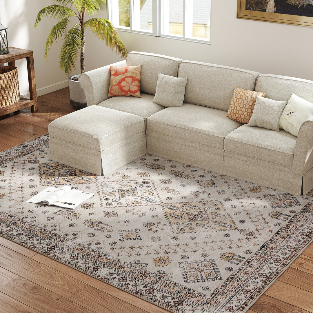 Vintage Area Rug, Non-Slip Washable Rug, Flannel Floor Carpet for Livi