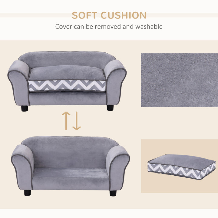 PawHut Dog Bed Sofa Velvet-Feel Pet Sofa Bed with Foam Cushion, Removable and Washable, for Medium Small Dogs, Grey | Aosom UK