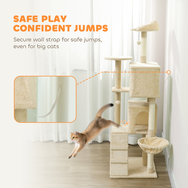 160cm Large Cat Tree Tower with Sisal Scratching Posts, Condos, Plush 