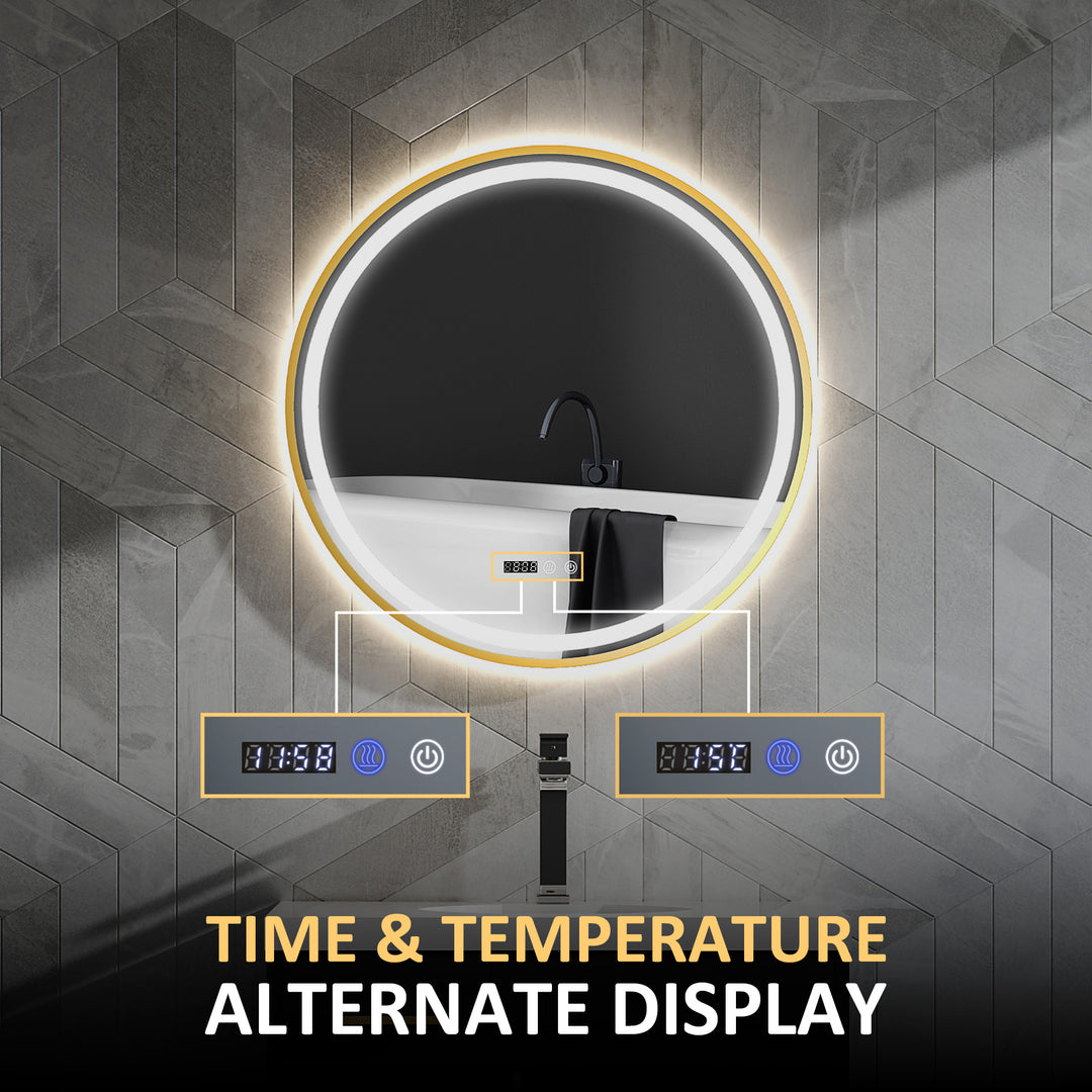 80cm Anti-Fog LED Bathroom Mirror - Gold Tone