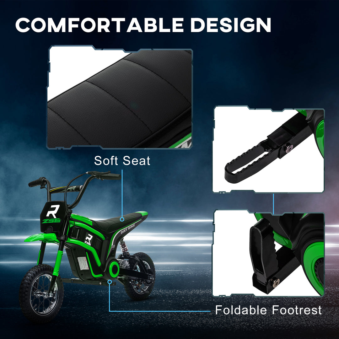 24V Electric Motorbike with Twist Grip Throttle, Music, Horn, 12" Pneumatic Tyres, 16km/h Max Speed - Green